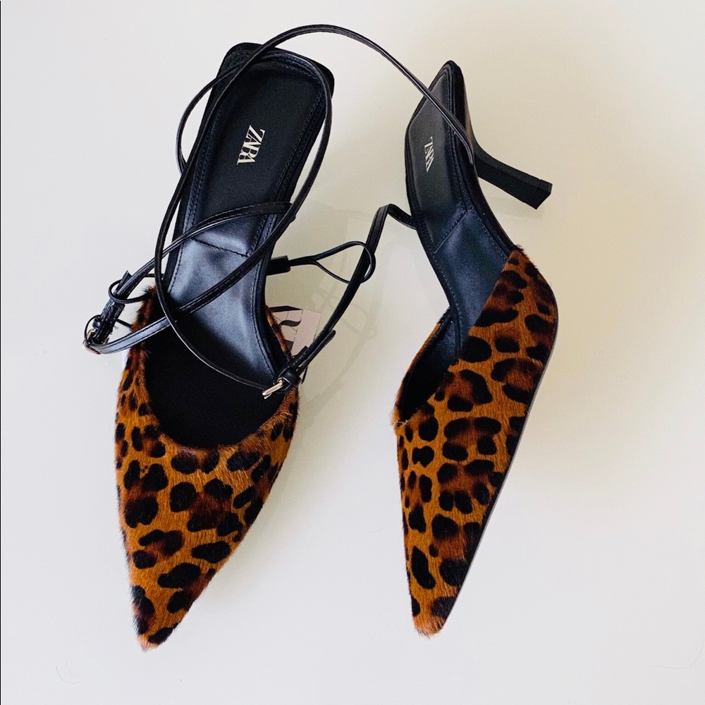 Zara Leopard Print Heels with Black Straps